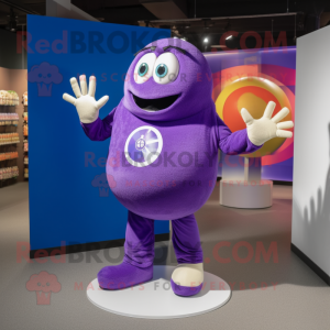 Purple Juggle mascot costume character dressed with a Tank Top and Shawls