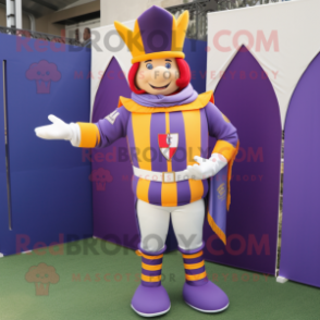 Lavender Swiss Guard mascot costume character dressed with a Rugby Shirt and Scarf clips