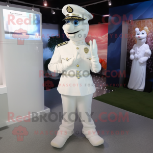 White Police Officer mascot costume character dressed with a Wedding Dress and Foot pads