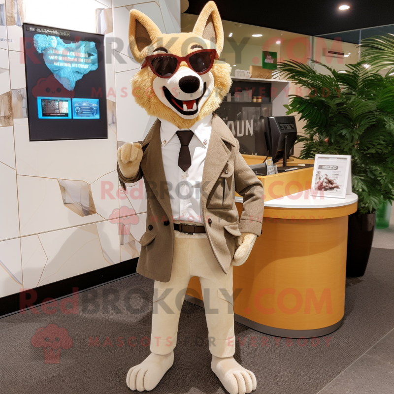 Beige Dingo mascot costume character dressed with a Suit Jacket and Eyeglasses Beige Dingo mascot costume character dressed with a Suit Jacket and Eyeglasses