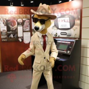 Beige Dingo mascot costume character dressed with a Suit Jacket and Eyeglasses