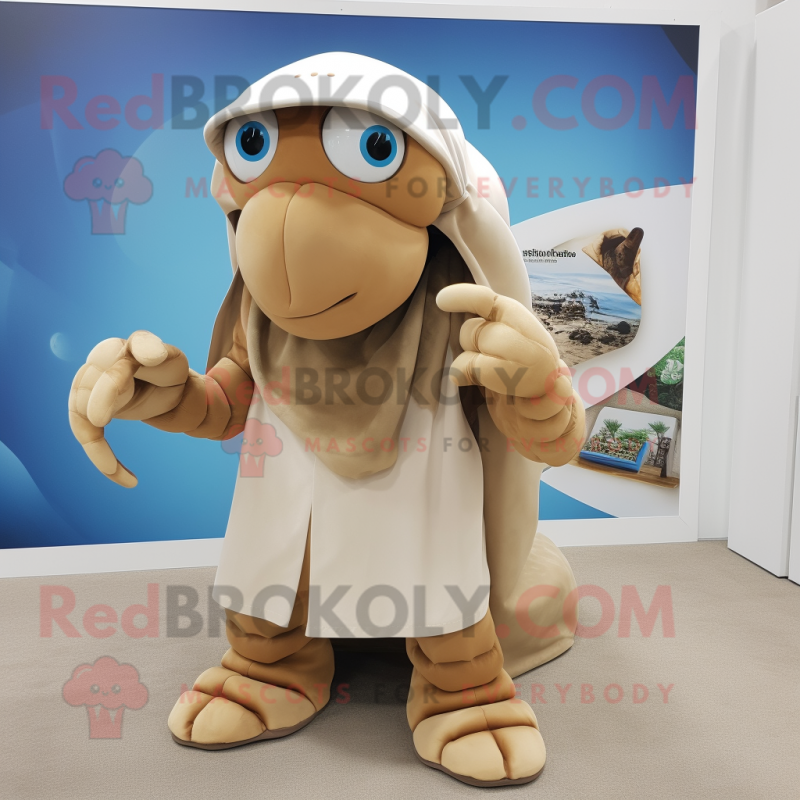 Beige Hermit Crab mascot costume character dressed with a Chinos and Earrings