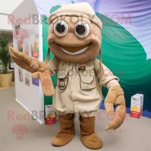 Beige Hermit Crab mascot costume character dressed with a Chinos and Earrings