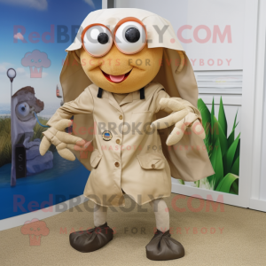 Beige Hermit Crab mascot costume character dressed with a Chinos and Earrings