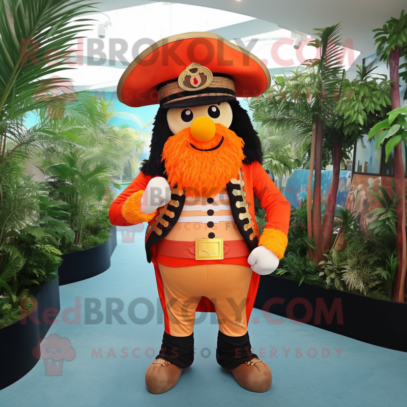 Orange Pirate mascot costume character dressed with a Jumpsuit and Berets