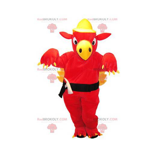 Mascotte de dragon géant rouge et jaune - Redbrokoly.com