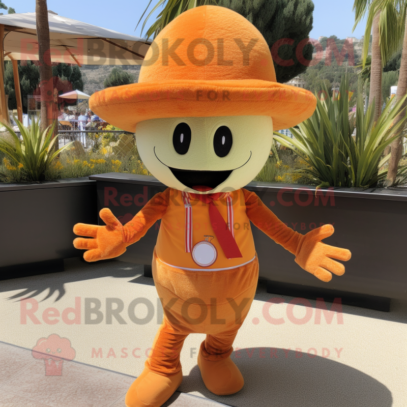 Orange Paella mascot costume character dressed with a Corduroy Pants and Ties Orange Paella mascot costume character dressed with a Corduroy Pants and Ties