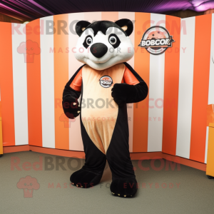 Peach Badger mascot costume character dressed with a Jumpsuit and Tie pins