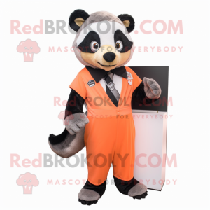 Peach Badger mascot costume character dressed with a Jumpsuit and Tie pins