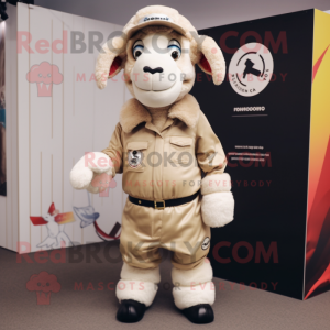 Cream Ram mascot costume character dressed with a Parka and Pocket squares