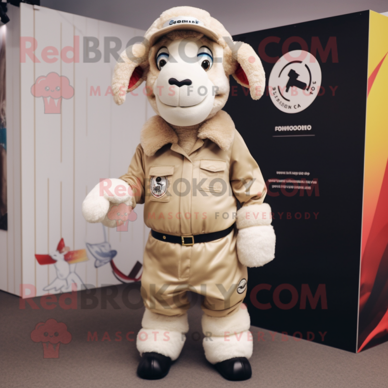 Cream Ram mascot costume character dressed with a Parka and Pocket squares Cream Ram mascot costume character dressed with a Parka and Pocket squares