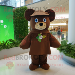 Brown Four Leaf Clover mascot costume character dressed with a Cover-up and Caps
