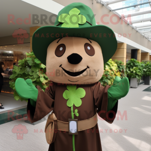 Brown Four Leaf Clover mascot costume character dressed with a Cover-up and Caps