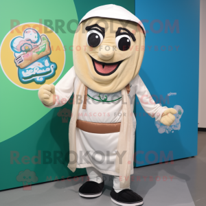 Cream Falafel mascot costume character dressed with a Windbreaker and Headbands