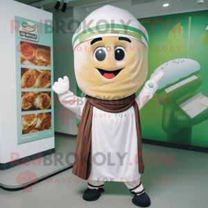 Cream Falafel mascot costume character dressed with a Windbreaker and Headbands
