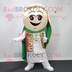 Cream Falafel mascot costume character dressed with a Windbreaker and Headbands