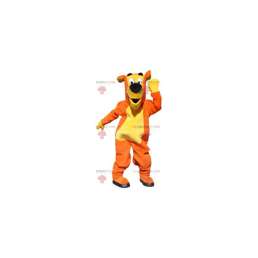 Mascota tigre naranja amarillo y negro sin rayas -