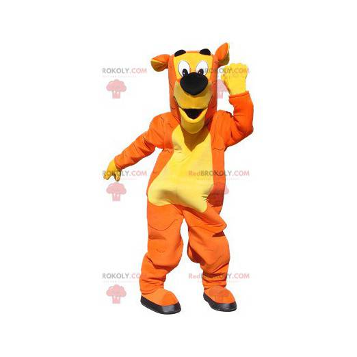 Mascota tigre naranja amarillo y negro sin rayas -