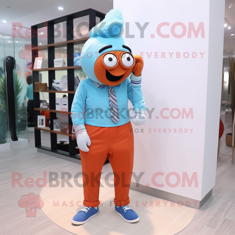 Sky Blue Clown Fish mascot costume character dressed with a Chinos and Eyeglasses Sky Blue Clown Fish mascot costume character dressed with a Chinos and Eyeglasses
