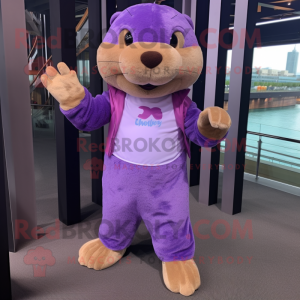 Purple Otter maskot kostym...