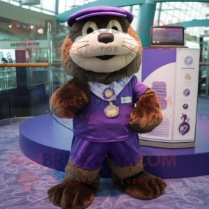 Purple Otter mascot costume character dressed with a Blouse and Shoe laces