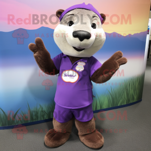 Purple Otter maskot drakt...