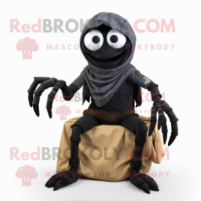 Black Spider mascot costume character dressed with a Cargo Shorts and Scarves