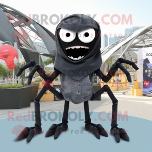 Black Spider mascot costume character dressed with a Cargo Shorts and Scarves