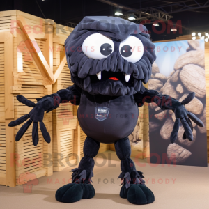 Black Spider mascot costume character dressed with a Cargo Shorts and Scarves