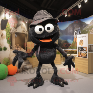 Black Spider mascot costume character dressed with a Cargo Shorts and Scarves