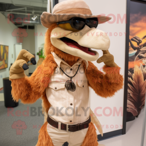 Tan Utahraptor mascot costume character dressed with a Trousers and Sunglasses