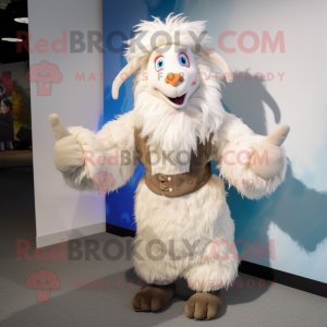 Cream Angora Goat mascot costume character dressed with a Vest and Shoe laces
