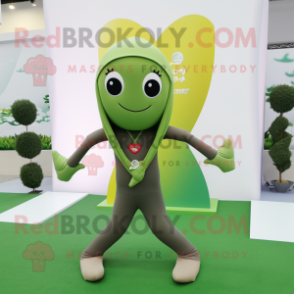 Olive Arrow Of Love mascot costume character dressed with a Yoga Pants and Scarves