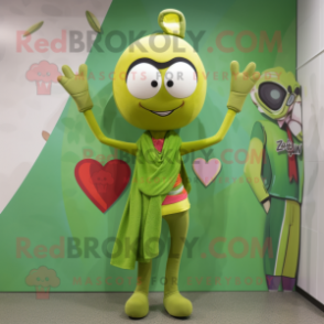 Olive Arrow Of Love mascot costume character dressed with a Yoga Pants and Scarves