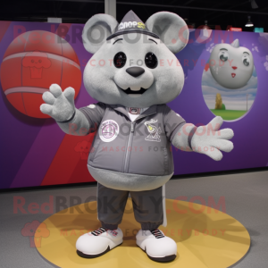 Gray Turnip mascot costume character dressed with a Bomber Jacket and Anklets