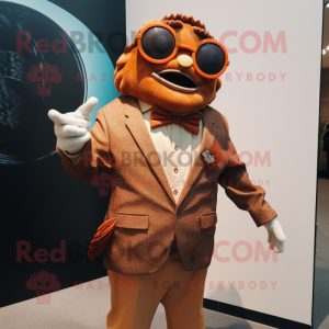 Brown Clown Fish mascot costume character dressed with a Blazer and Sunglasses