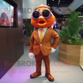 Brown Clown Fish mascot costume character dressed with a Blazer and Sunglasses