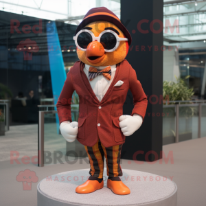 Brown Clown Fish mascot costume character dressed with a Blazer and Sunglasses