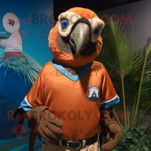 Brown Macaw mascot costume character dressed with a Rash Guard and Cummerbunds