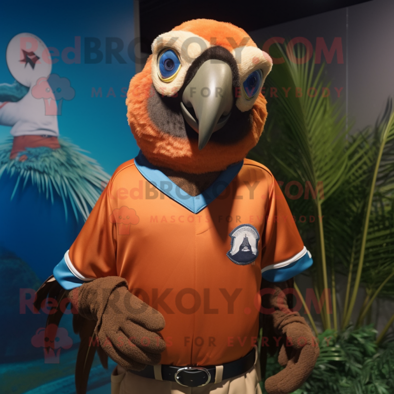 Brown Macaw mascot costume character dressed with a Rash Guard and Cummerbunds Brown Macaw mascot costume character dressed with a Rash Guard and Cummerbunds