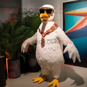 White Pheasant mascot costume character dressed with a Bermuda Shorts and Sunglasses