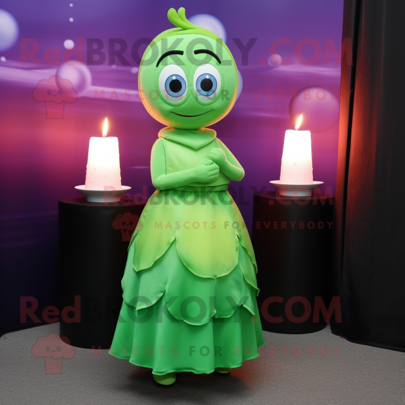 Green Scented Candle mascot costume character dressed with a Skirt and Rings Green Scented Candle mascot costume character dressed with a Skirt and Rings
