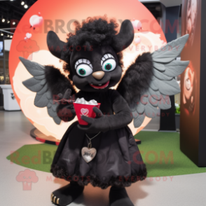 Black Cupid mascot costume character dressed with a Wrap Skirt and Mittens