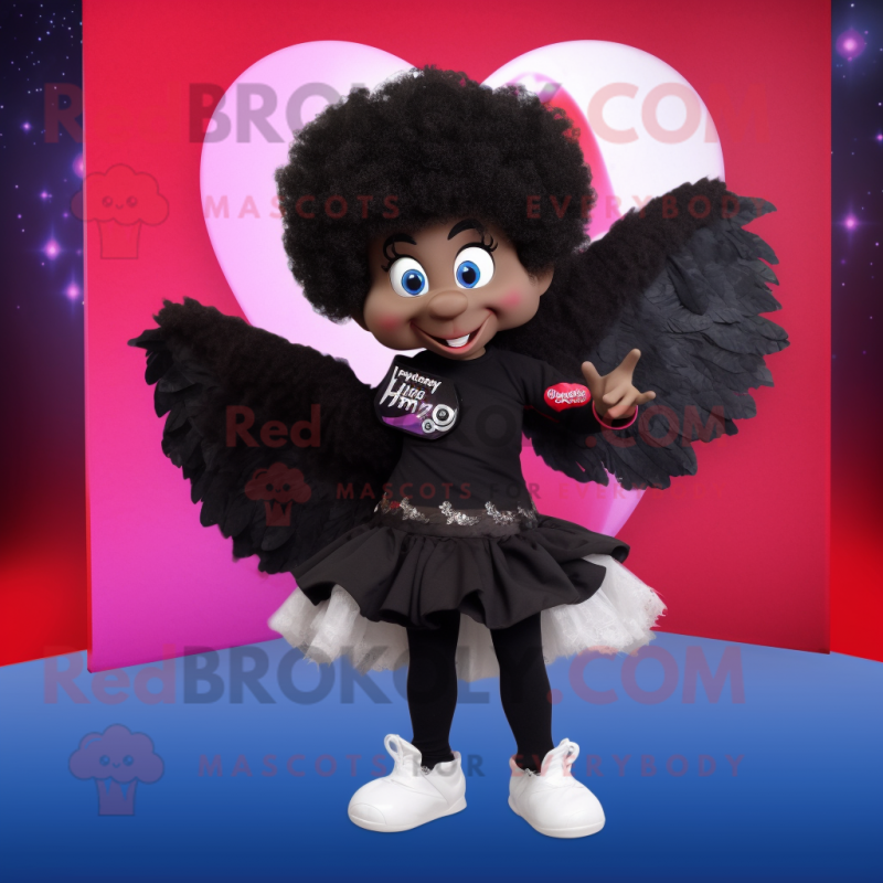 Black Cupid mascot costume character dressed with a Wrap Skirt and Mittens
