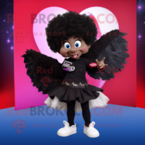 Black Cupid mascot costume character dressed with a Wrap Skirt and Mittens