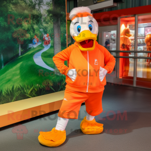 Orange Muscovy Duck mascot costume character dressed with a Joggers and Anklets