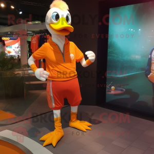 Orange Muscovy Duck mascot costume character dressed with a Joggers and Anklets