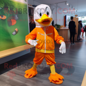 Orange Muscovy Duck mascot costume character dressed with a Joggers and Anklets