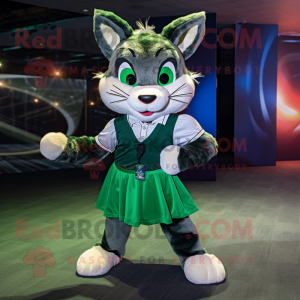 Forest Green Lynx mascot costume character dressed with a Mini Skirt and Bow ties
