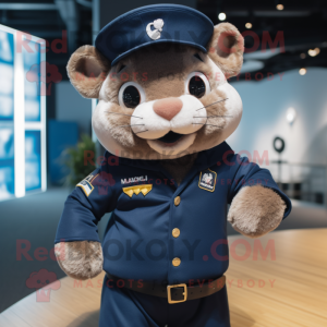 Navy Hamster mascot costume character dressed with a Leather Jacket and Beanies